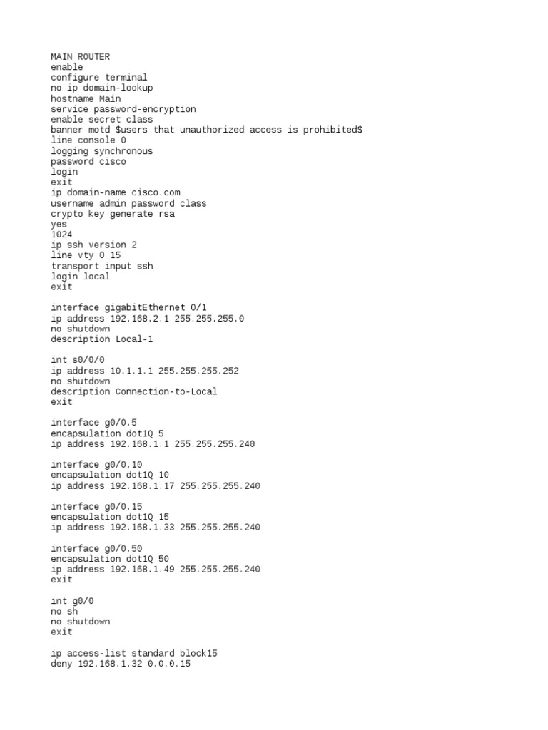 Main Router Configuration Overview | PDF | Ip Address | Internet Protocols