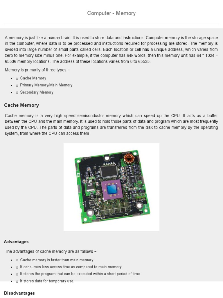 Computer Memory Tutorialspoint PDF Computer Data Storage