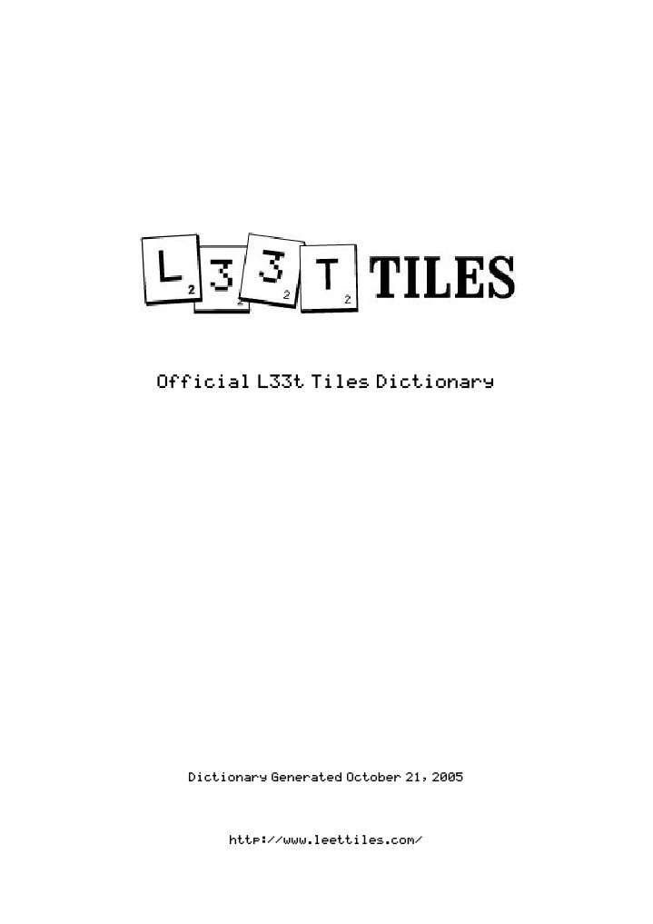 Official L33t Tiles Dictionary PDF Relay Chat Forum
