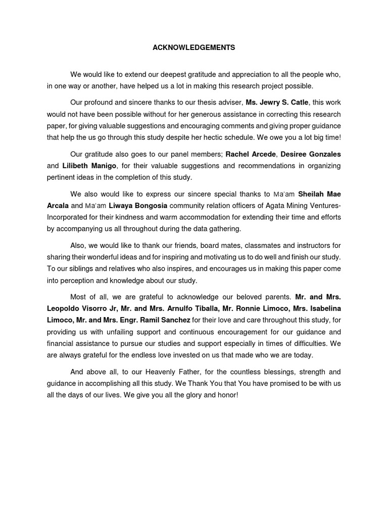 Acknowledgements for Research Project | PDF | Psychological Concepts ...