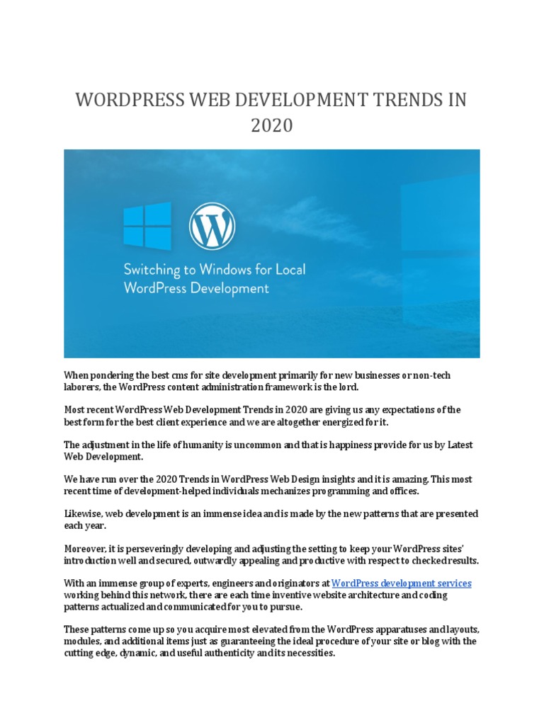 2020 WordPress Development Trends | PDF | Websites | Web Development