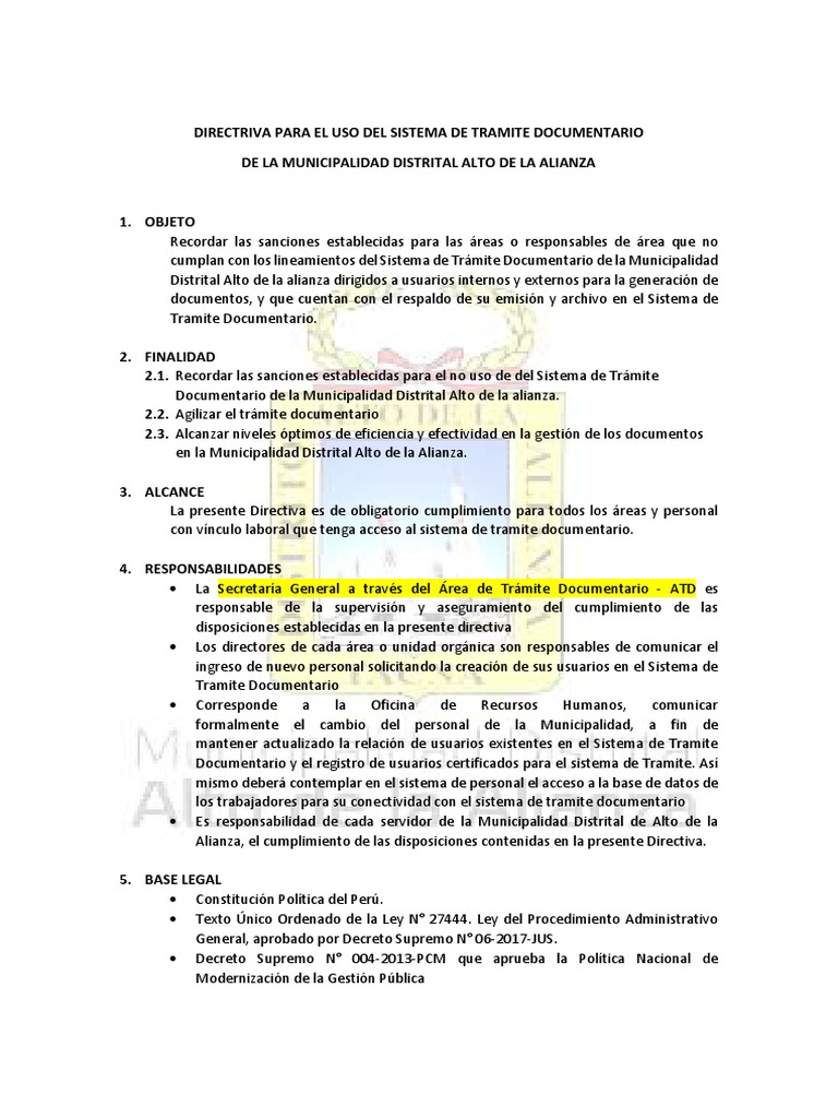 Directiva del Sistema de Trámite Documentario | PDF | Documento ...