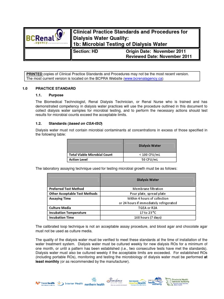 1bmicrobial Testing of Dialysis Water Final 2013 PDF Hemodialysis
