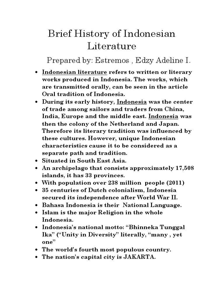 Brief History of Indonesian Literature | PDF | Indonesia | Poetry