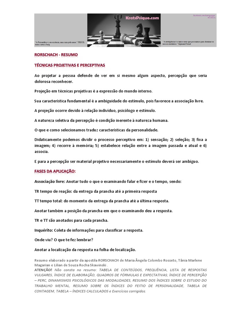 Interpretação do Teste de Rorschach | PDF | Percepção | Cor