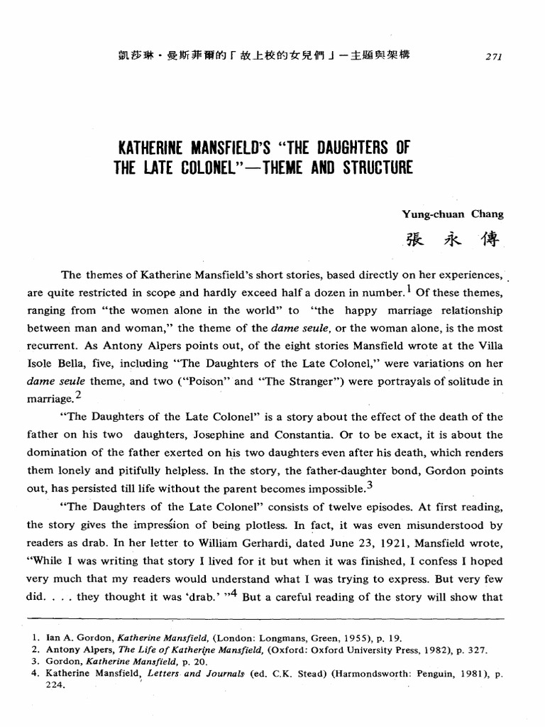 Article Katherine Mansfield's The Daughters of The Late Colonel