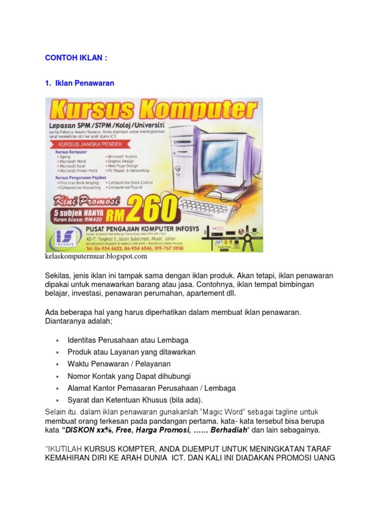 Contoh Iklan Penawaran Kursus Komputer Beinyu Com