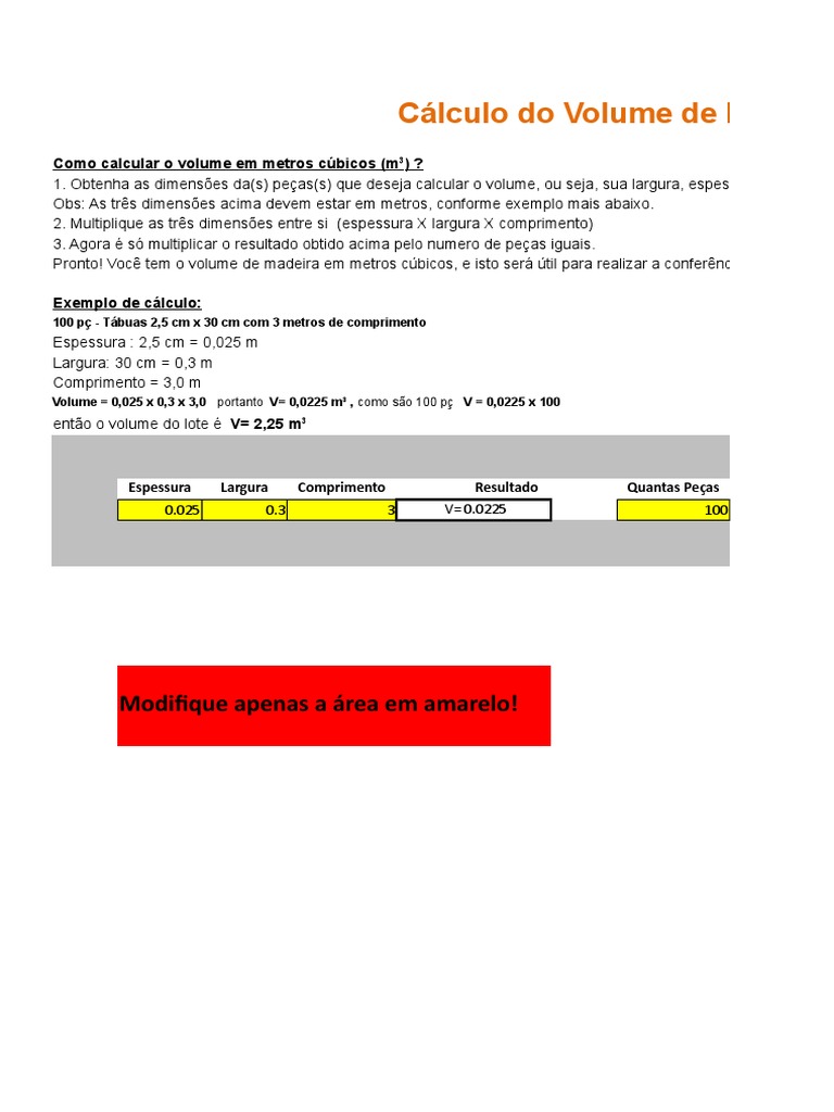 Cálculo do Volume de Madeira em m³ | PDF