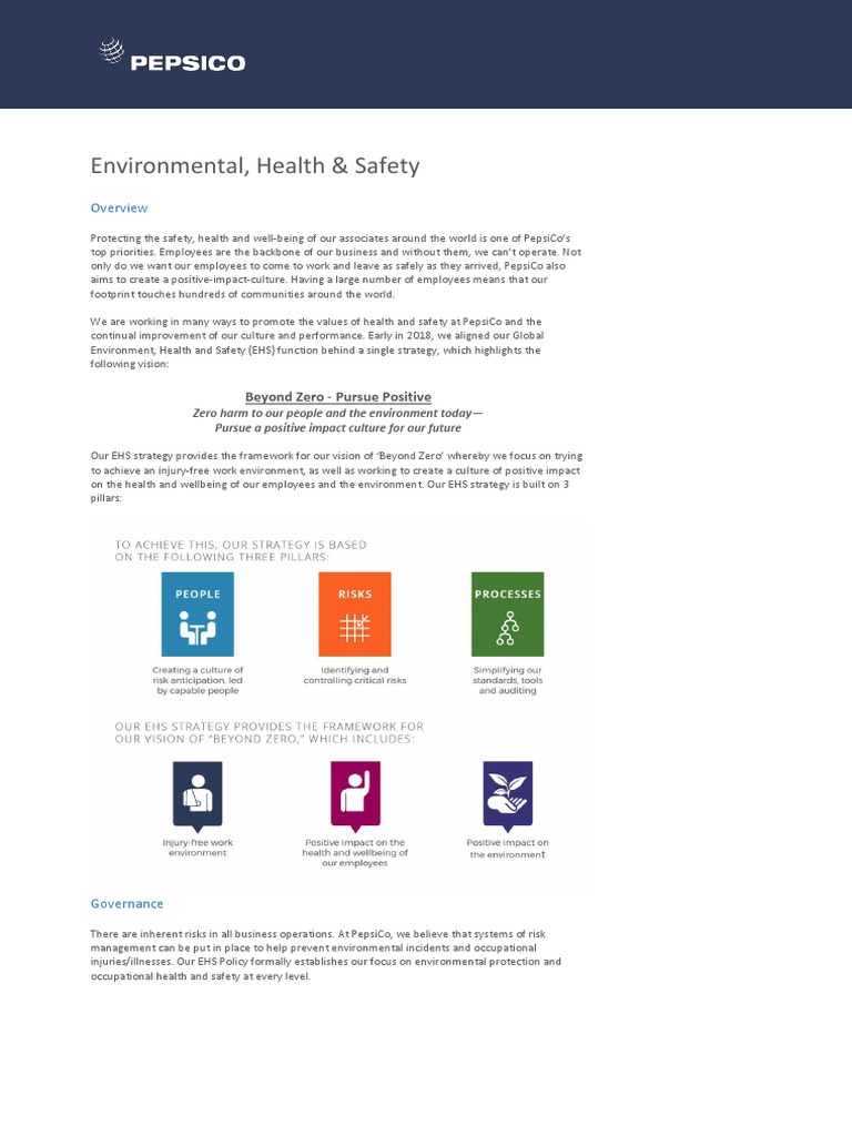 PepsiCo's EHS Strategy Overview | PDF | Wash | Safety