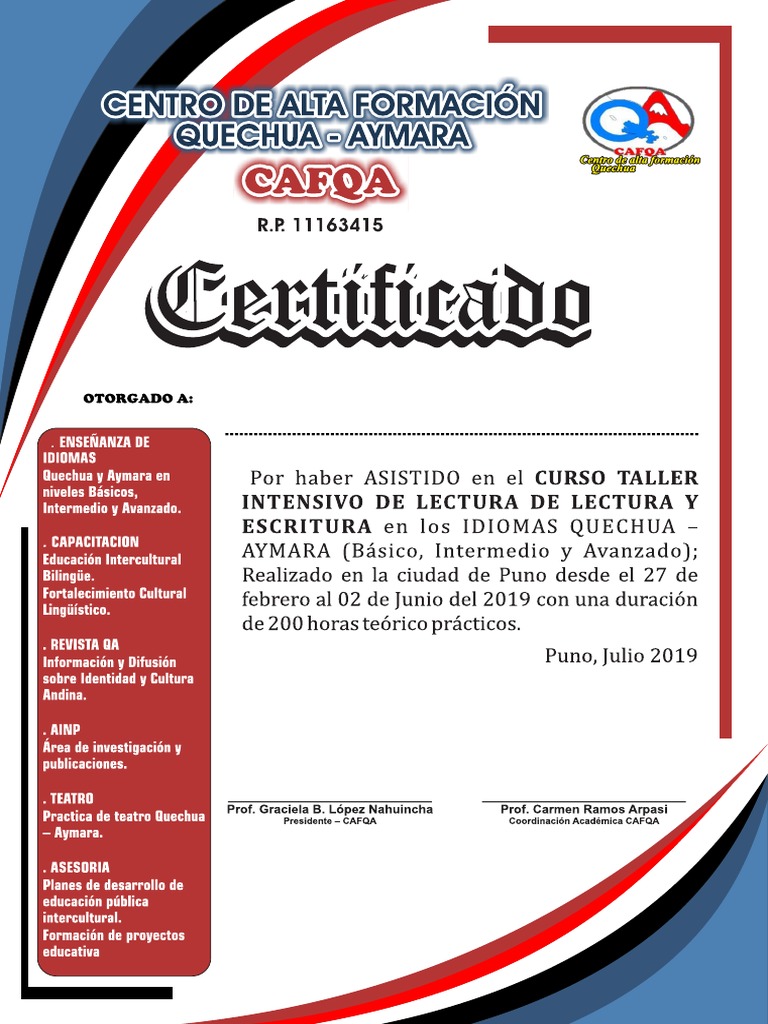Certificado Cafqa | PDF