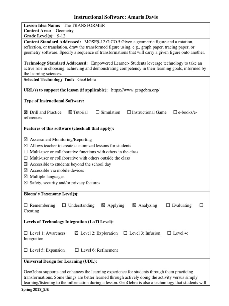 02 Instructional Software Lesson Idea | PDF | Classroom | Teachers