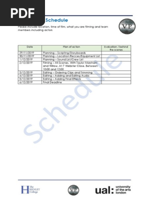 short film - pre-production schedule  pdf 