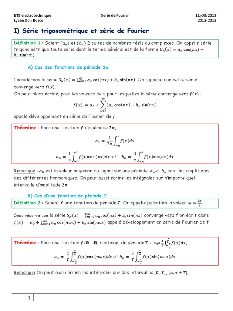 Coursseriesdefourier Pdf Serie Mathematiques Fonction Trigonometrique