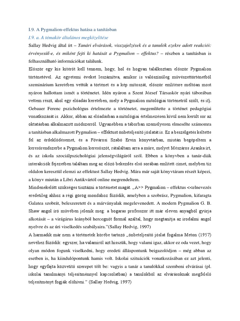 Pygmalion-Effektus A Közoktatásban | PDF