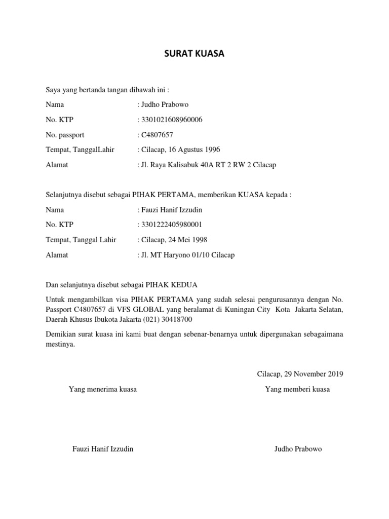 Contoh Surat Kuasa Pengambilan Visa Jepang