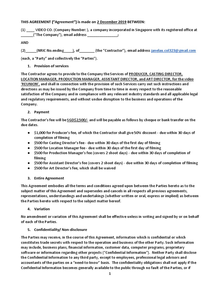 Independent Film Production Agreement | PDF | Breach Of Contract ...