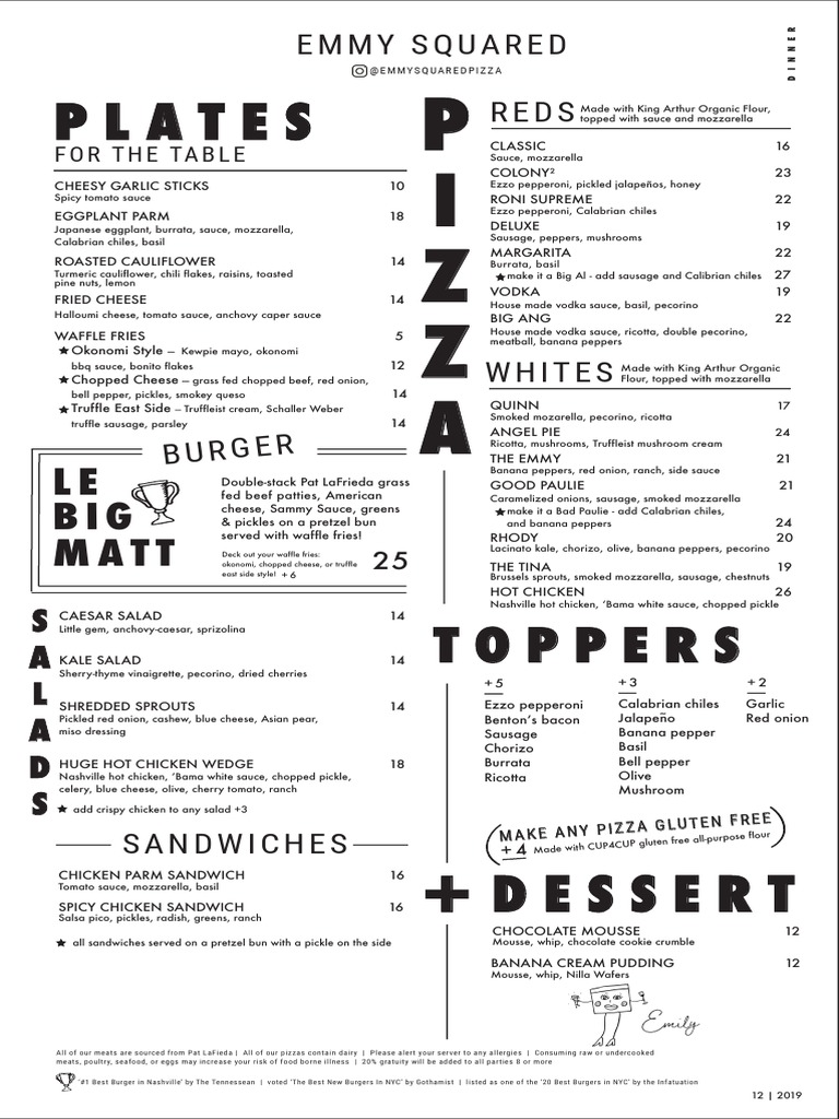 Upper East Side Emmy Squared Menu PDF Pickling Salad