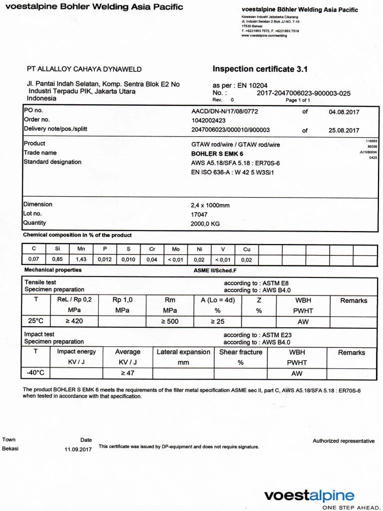 Mill Certificate Electrode | PDF