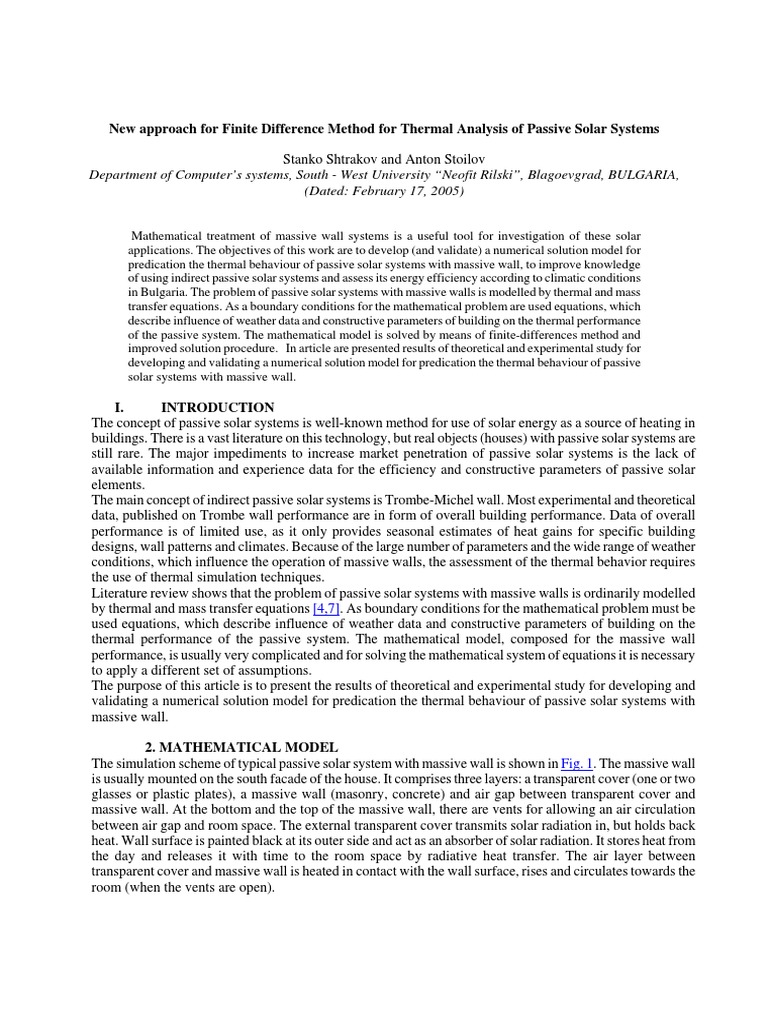 Finite Difference Method for Passive Solar Systems | PDF | Heat ...