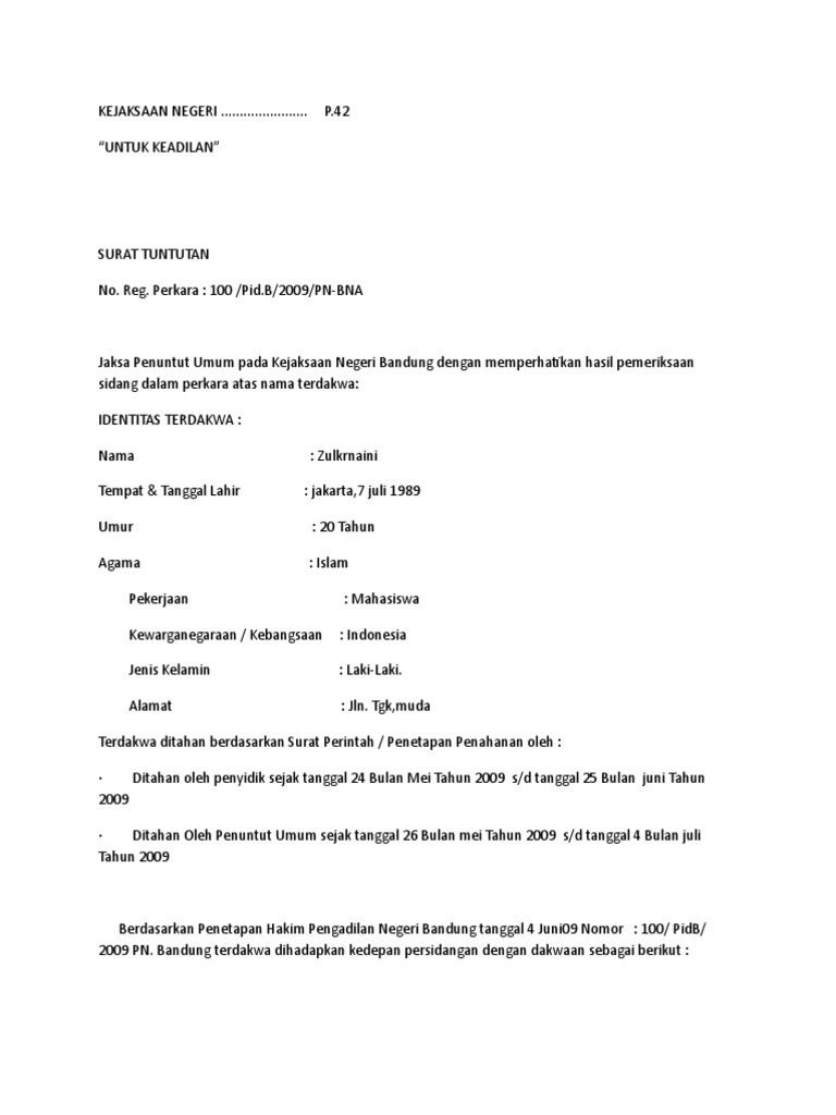 Contoh Surat Tuntutan
