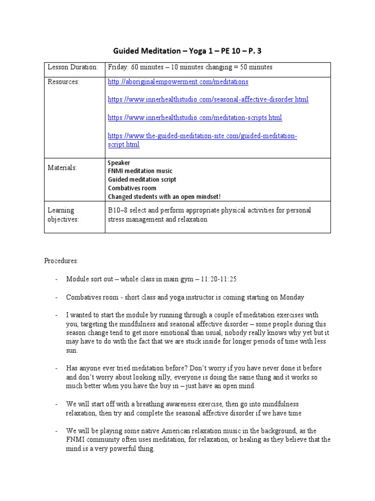 Guided Mindfulness Meditation Script | PDF | Breathing | Relaxation ...
