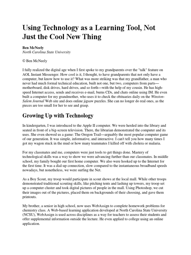 Using Technology As A Learning Tool | PDF | Educational Technology ...