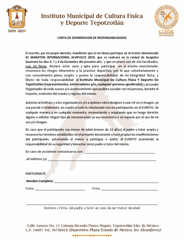 Carta de Exoneracion de Responsabilidades