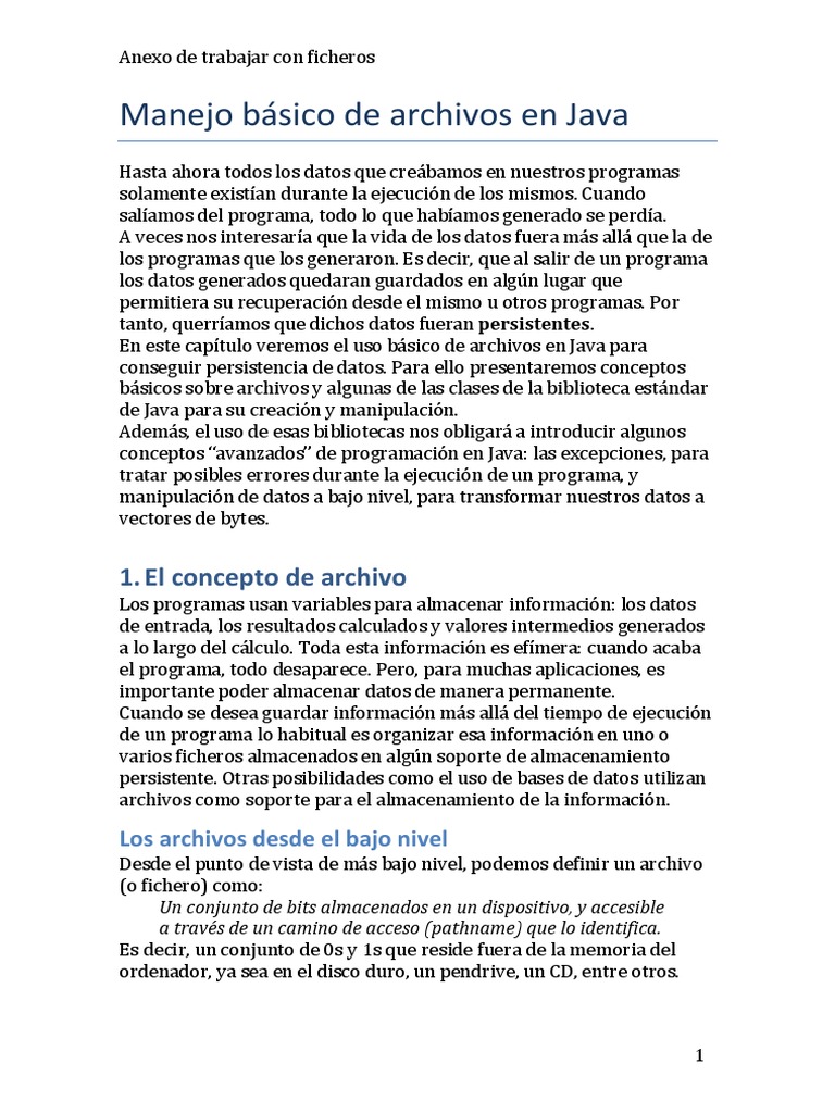 Manejo de Archivos en Java | PDF | Archivo de computadora | Java ...