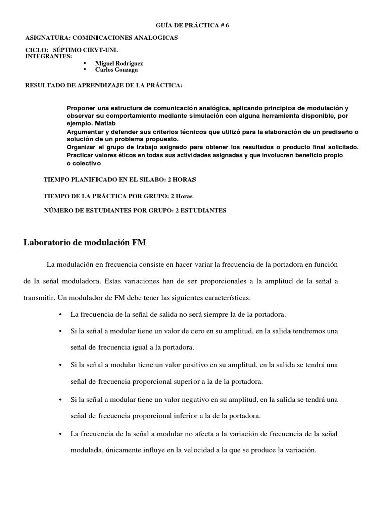 Práctica de Modulación FM en MATLAB | PDF | Modulación de frecuencia ...