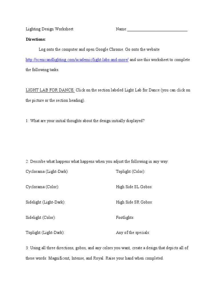 Lighting Design Worksheet Lighting Design Lecture PDF