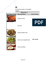 Buffet Food Menu Price List