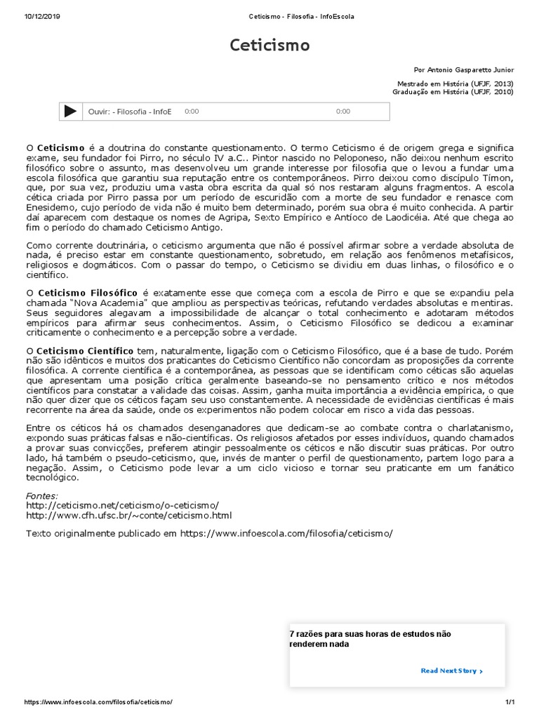 Ceticismo: Filosofia e Práticas Críticas | PDF | Ceticismo | Science