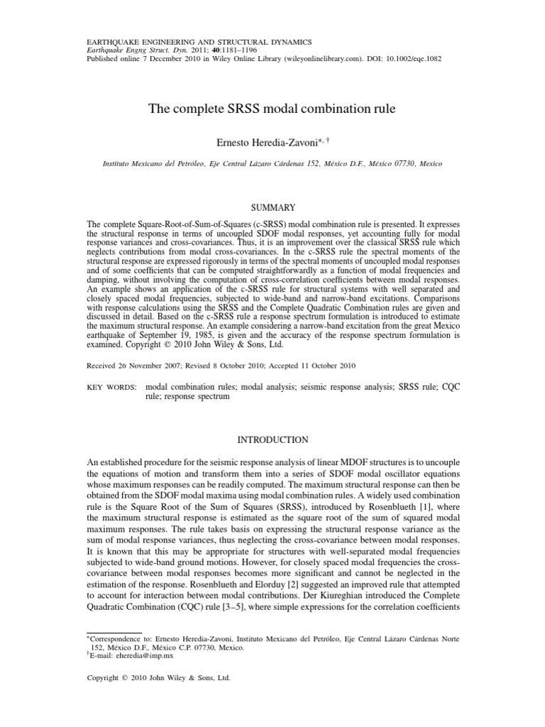 Fdocuments in The Complete Srss Modal Combination Rule PDF PDF
