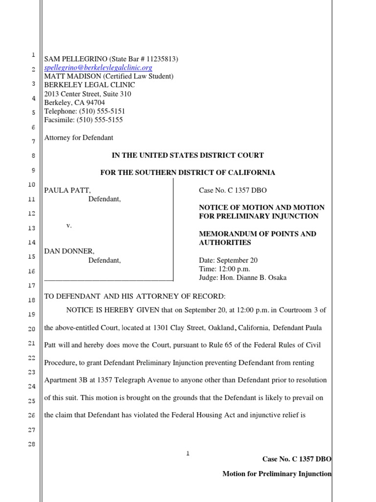 Preliminary Injunction for Paula Patt | PDF | Injunction | Damages