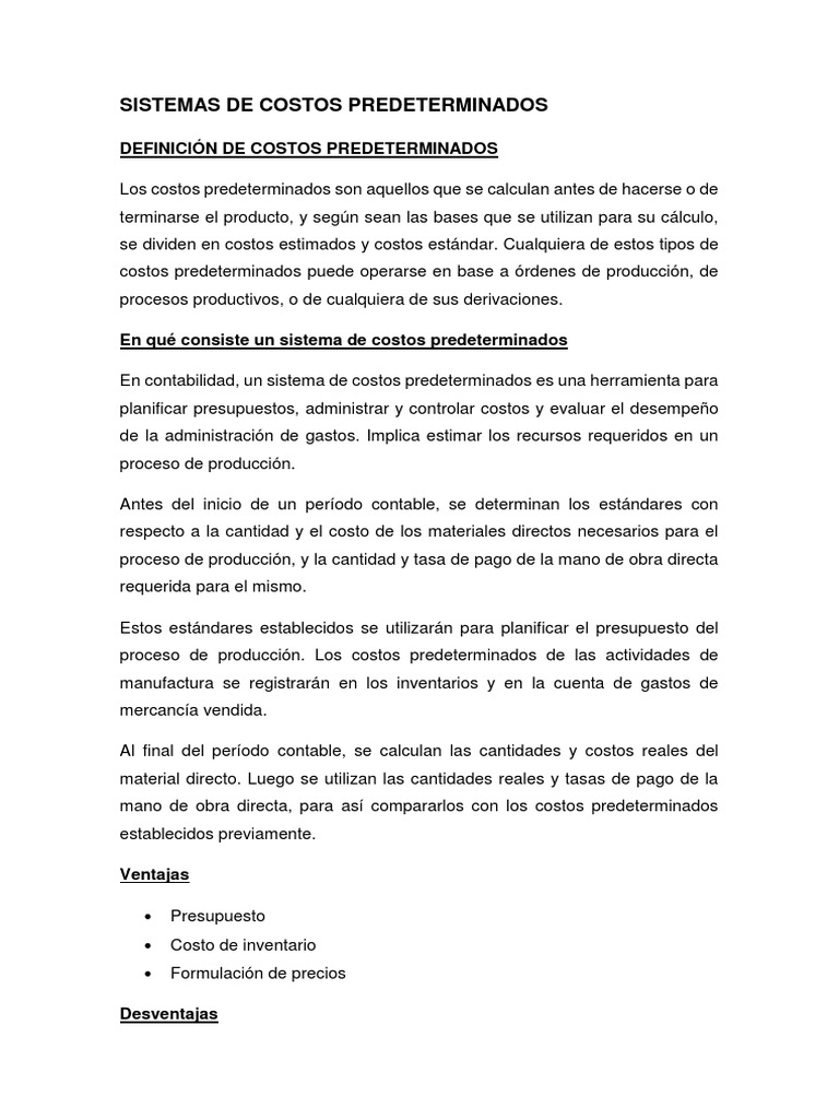 Sistema de Costos Predeterminados | PDF | Presupuesto | Costo