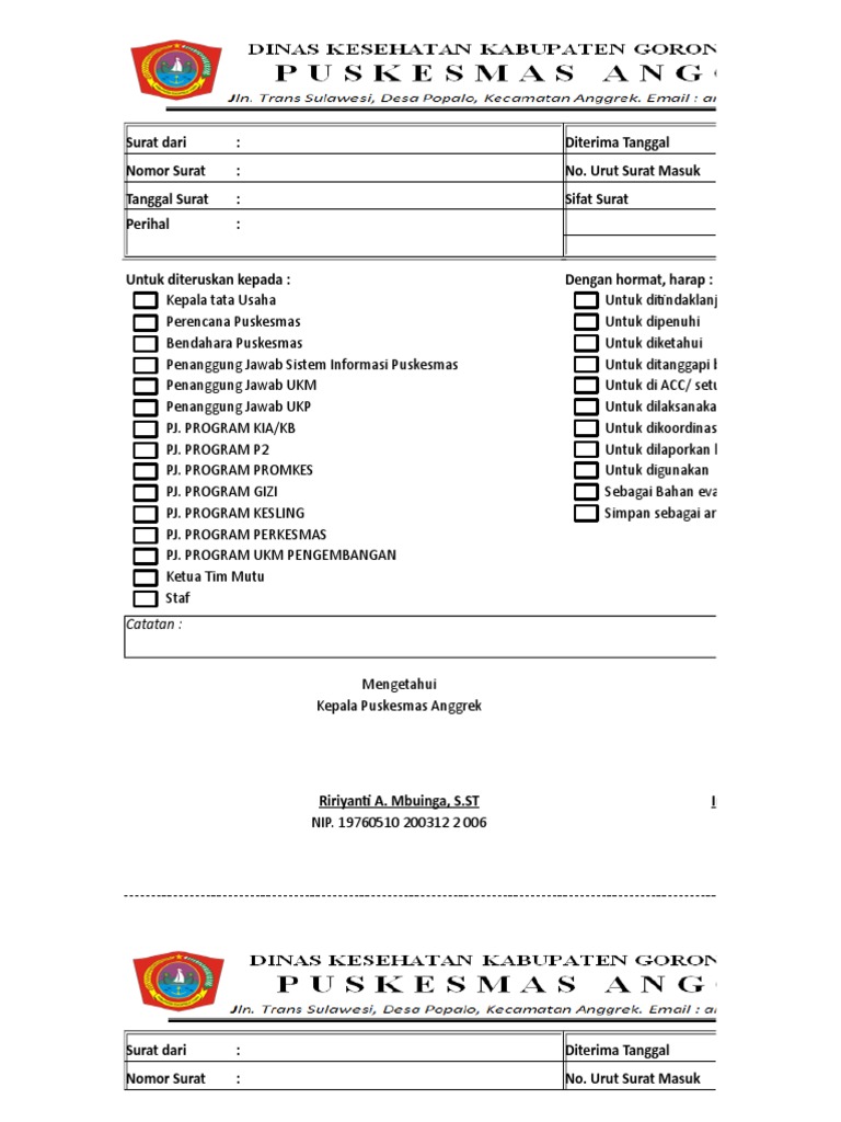 Contoh Lembar Disposisi Sekolah Kita