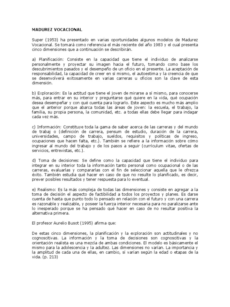 Madurez Vocacional | PDF | Toma de decisiones | Planificación