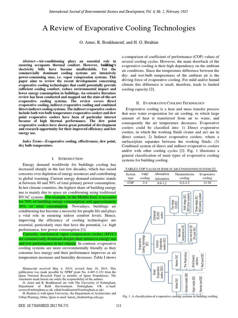 A Review of Evaporative Cooling Technologies | PDF | Air Conditioning ...