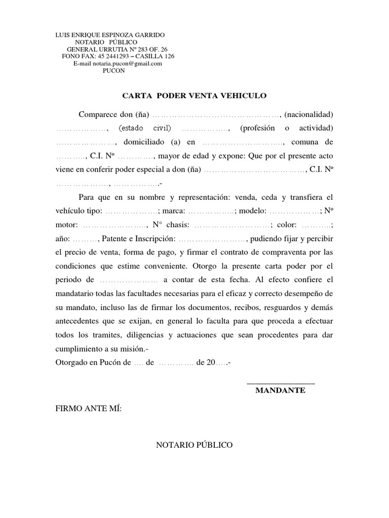 Carta Poder Venta Vehiculo Pdf