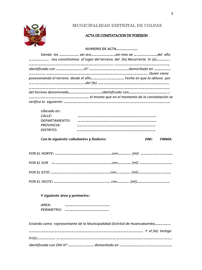 Acta de Verificacion de Posesion de Terreno Ie-Chucchuc | PDF