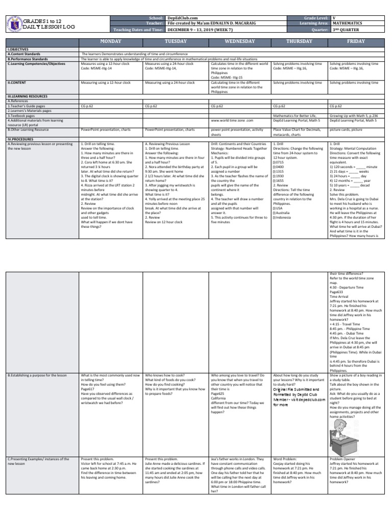 DLL Mathematics 5 q3 w7 | PDF | Learning
