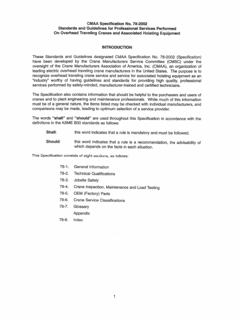 CMAA Specification 782002Standards and guidelines for professional