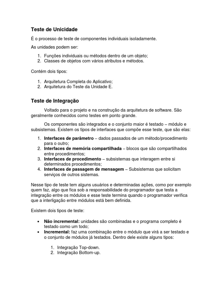Teste de Integração e Incremental | PDF | Testes de software ...