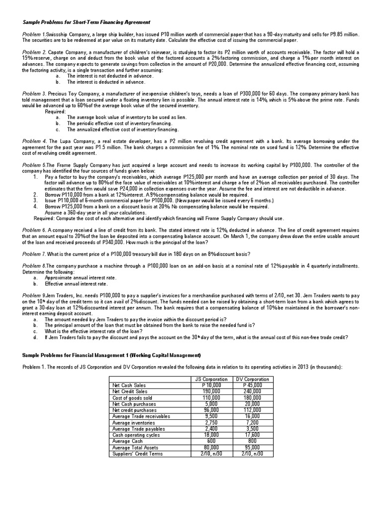 FinMan Chapter 16 and 17 Problems | PDF | Interest | Interest Rates