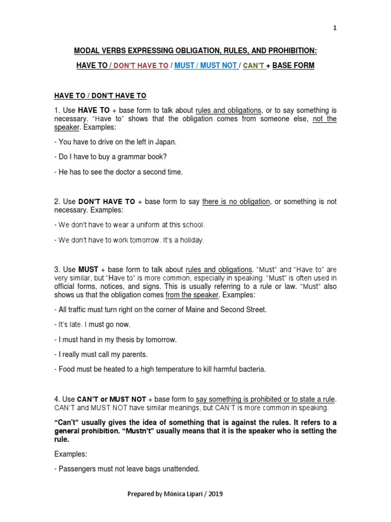 Have To Must Don T Have To Can T 19 Pdf