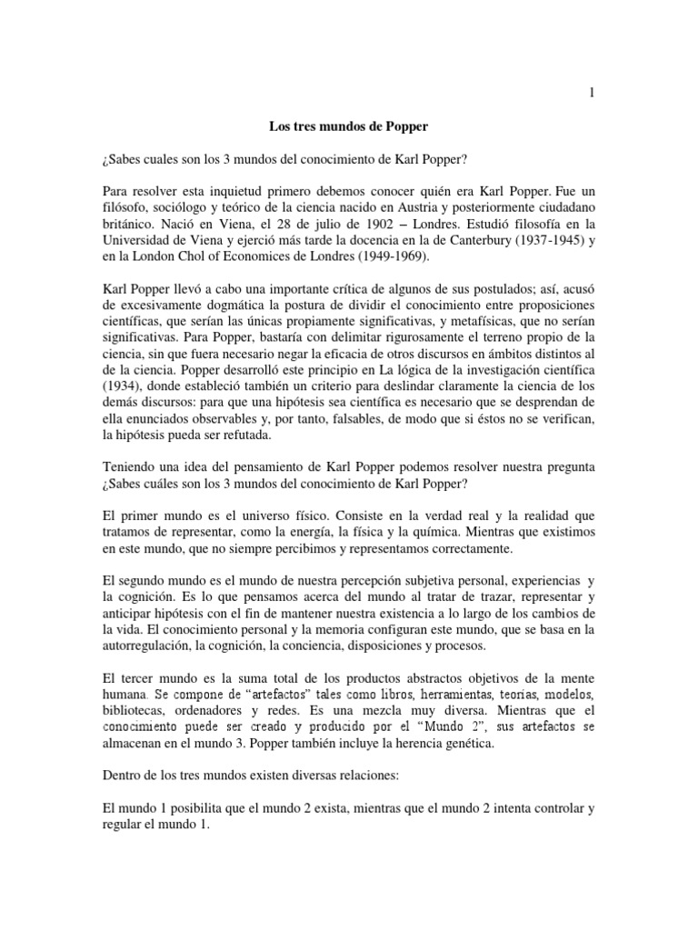 Los Tres Mundos de Popper PDF PDF Karl Popper Conocimiento
