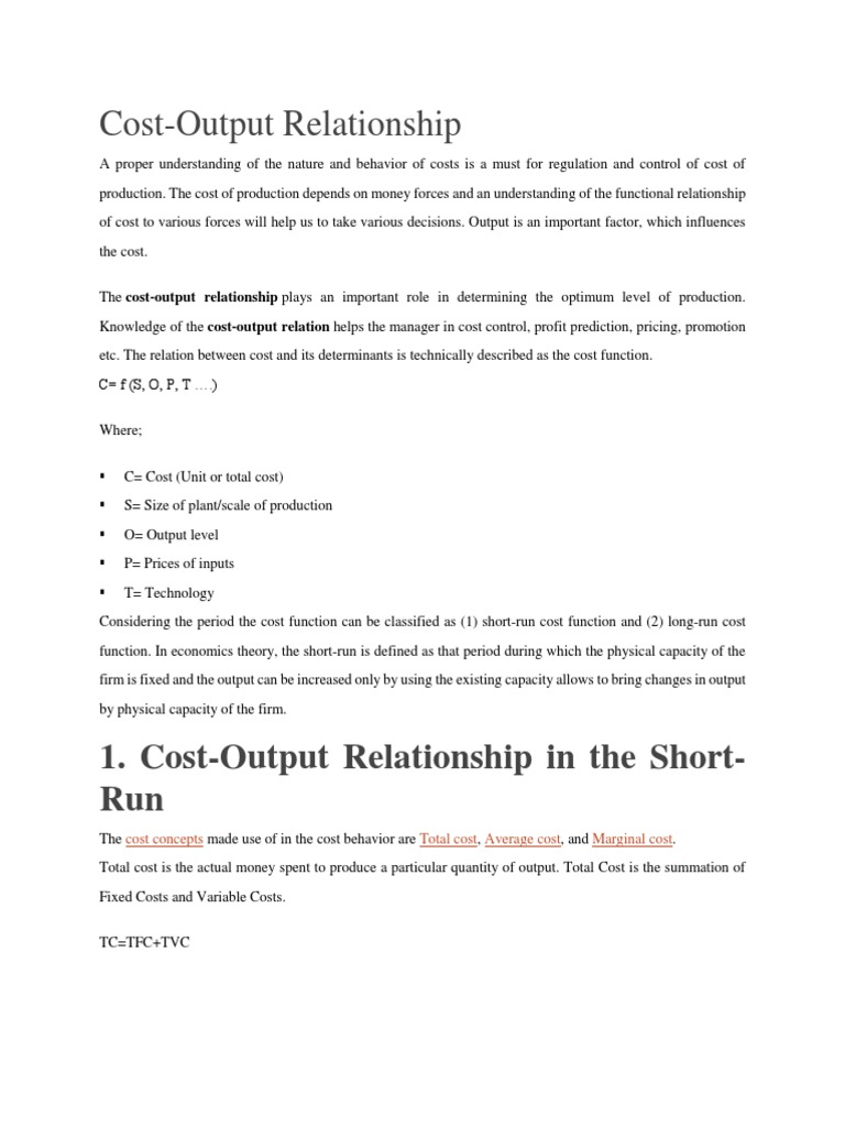 Cost-Output Relationship Analysis | PDF | Long Run And Short Run ...