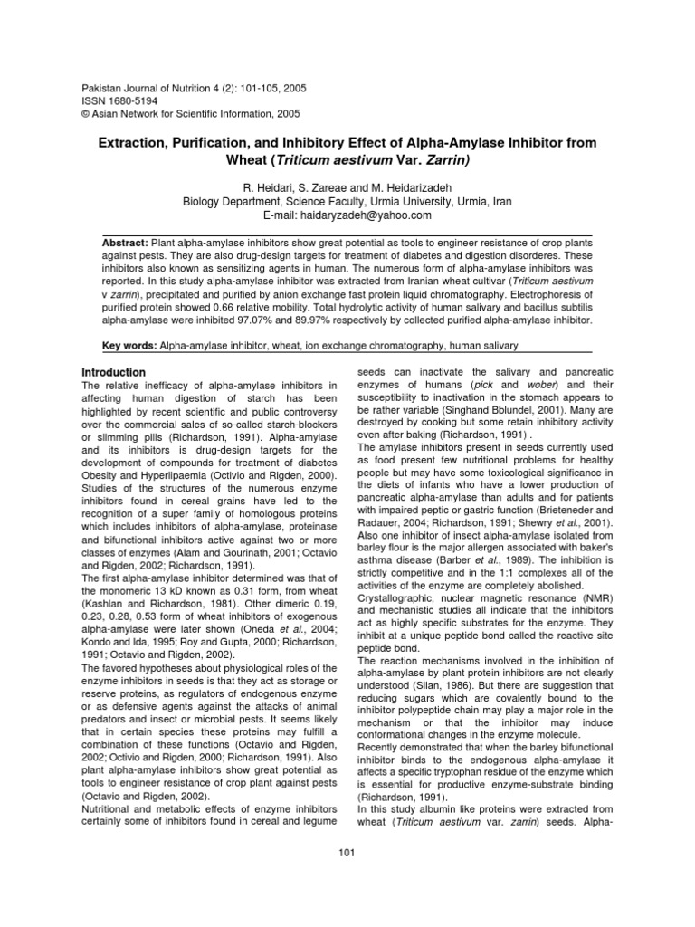 Extraction, Purification, and Inhibitory Effect of Alpha-Amylase ...