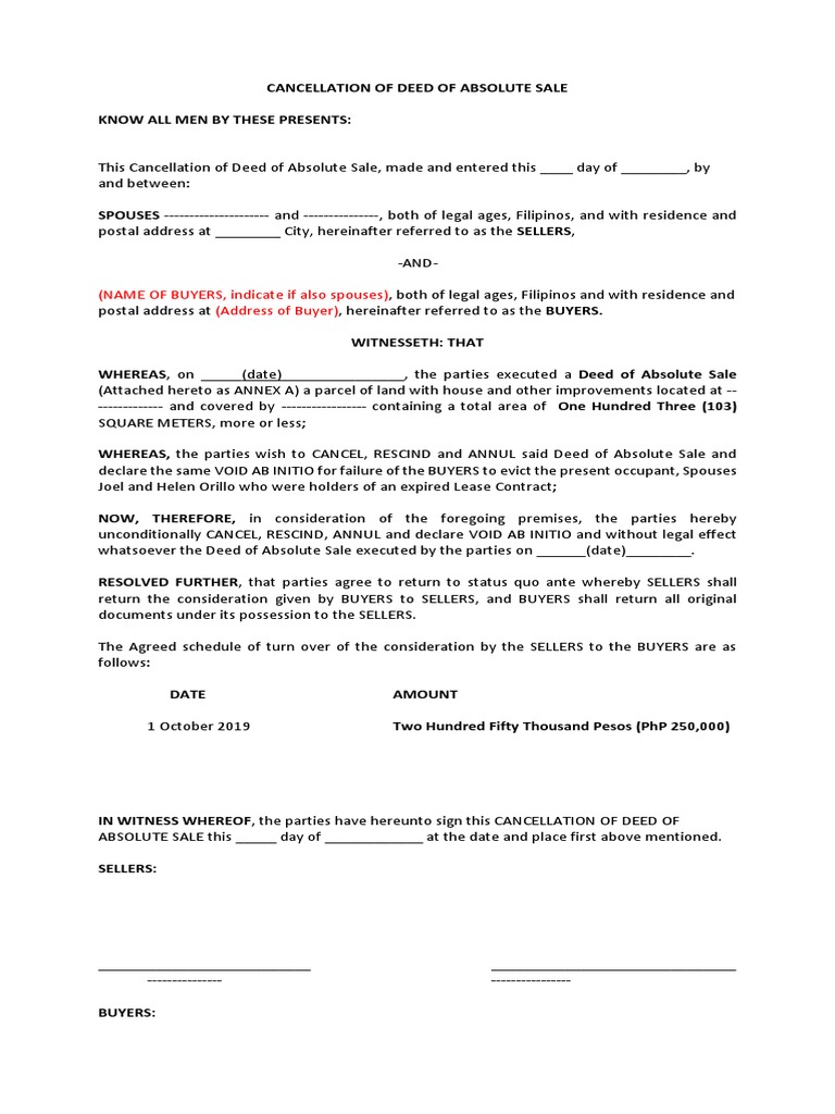 Cancellation of Deed of Absolute Salev.3 PDF Deed Property Law