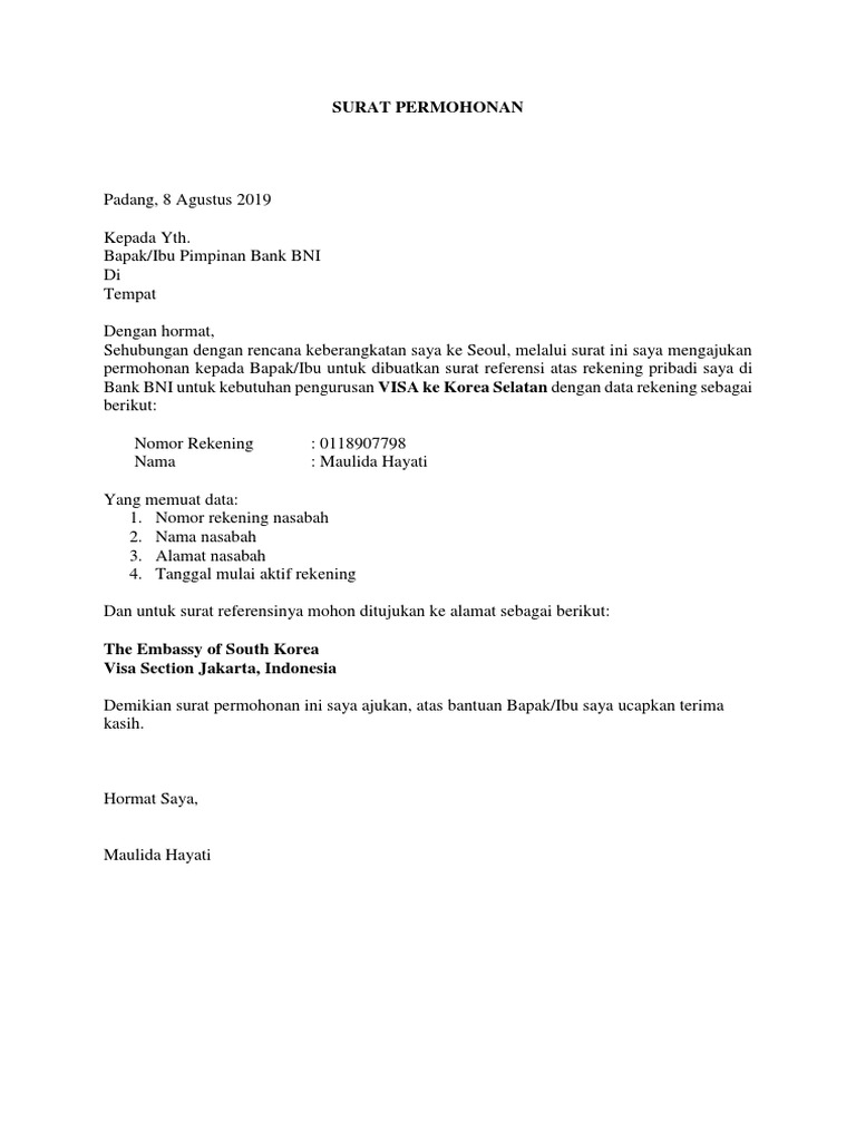 Permohonan Referensi Bank Bni